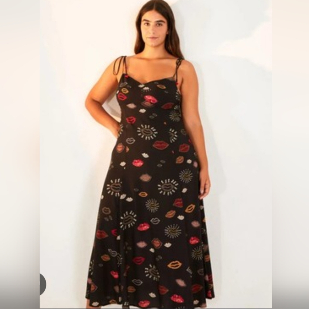 FARM Rio Black Maxi Dress with Vibrant Patterns